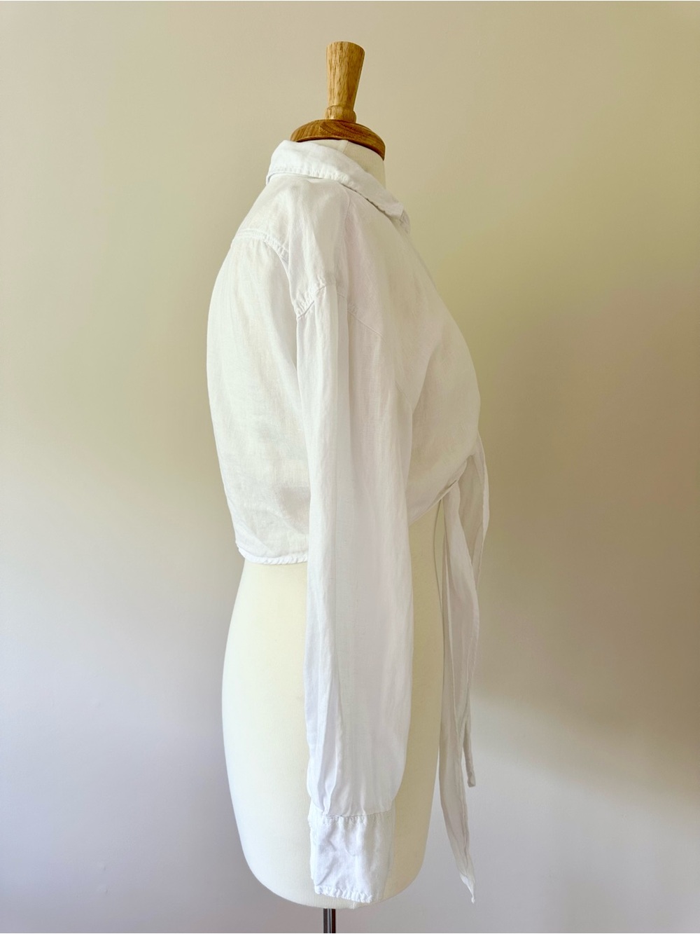 Zara White 100% Linen Blend Tie Front Cropped Shirt Top Size Small - Picture 3 of 4